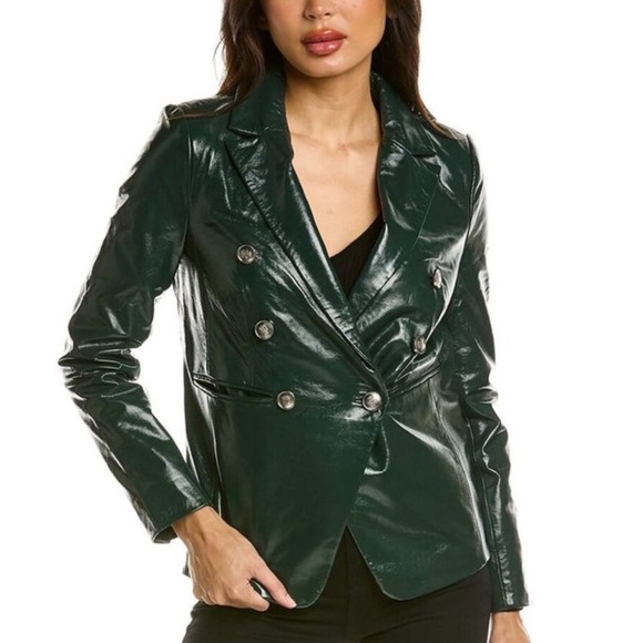 Walter Baker Marley Leather Blazer Forest Green - Picture 3 of 11